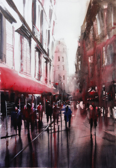 Painting titled "Rue des trois Frere…" by Nicolas Jolly, Original Artwork, Watercolor