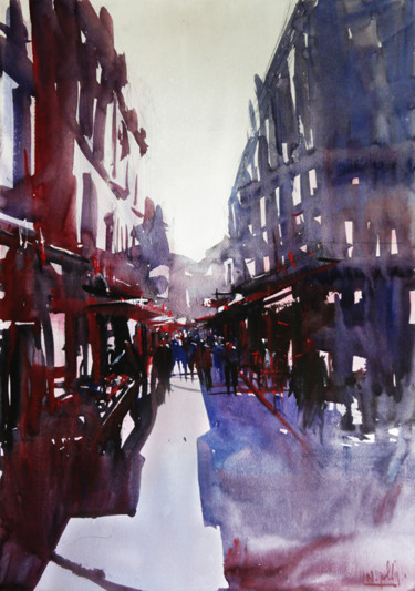 Painting titled "Ambiance Parisienne" by Nicolas Jolly, Original Artwork, Watercolor