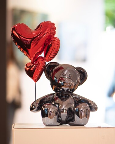 Γλυπτική με τίτλο "Teddy Love Chrome N…" από Nicolas Krauss, Αυθεντικά έργα τέχνης, Ρητίνη