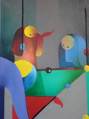 Peinture intitulée "les joueurs de Bill…" par Nicolas Périgois, Œuvre d'art originale, Huile