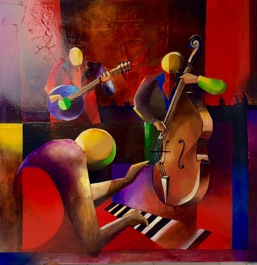 Schilderij getiteld "Les Joueurs de Jazz" door Nicolas Périgois, Origineel Kunstwerk, Acryl