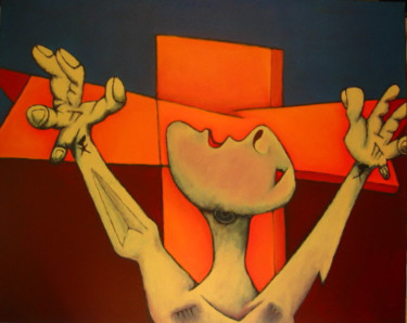Pintura intitulada "Crucificação I" por Nicolau Campos, Obras de arte originais
