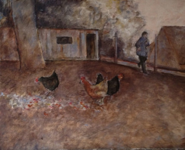 Painting titled "Le poulailler" by Françoise Vivier Nicolaÿ, Original Artwork, Oil
