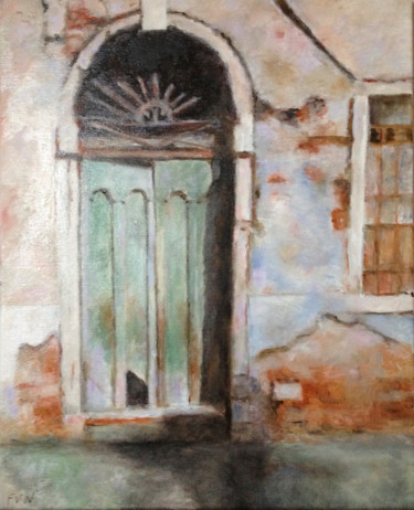 Schilderij getiteld "Venise-porte verte" door Françoise Vivier Nicolaÿ, Origineel Kunstwerk, Olie