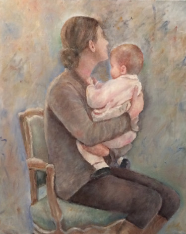 Schilderij getiteld "Jeune mère" door Françoise Vivier Nicolaÿ, Origineel Kunstwerk, Olie