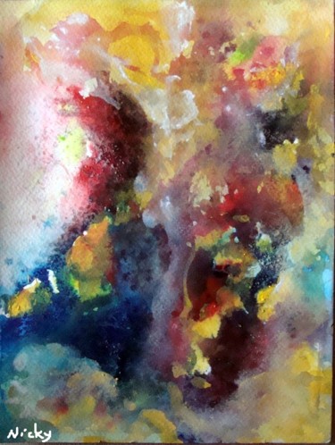 Pintura intitulada "Voltige de couleurs" por Nicky, Obras de arte originais, Aquarela