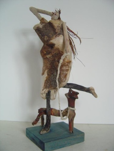 Sculpture titled "dame avec chien" by Nicole Agoutin, Original Artwork