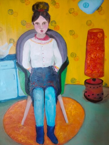 Painting titled "Jeune fille assise" by Nicole Bachelard, Original Artwork, Oil