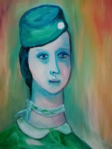 Peinture intitulée "L'hôtesse de l'air" par Nicole Bachelard, Œuvre d'art originale, Huile
