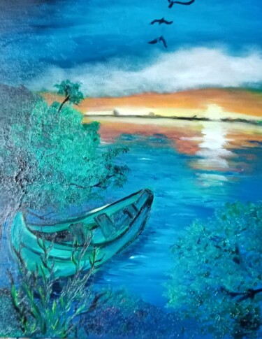 Peinture intitulée "Barque" par Nicole Bachelard, Œuvre d'art originale, Huile