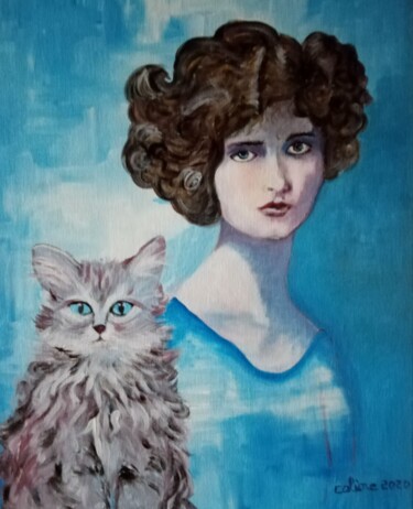 Painting titled "Femme en bleu" by Nicole Bachelard, Original Artwork, Oil