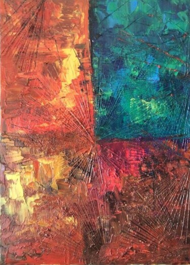 Peinture intitulée "Soleil couchant" par Nicole Bachelard, Œuvre d'art originale, Huile