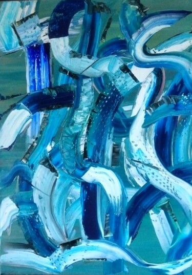 Peinture intitulée "Chaos bleu" par Nicole Bachelard, Œuvre d'art originale, Huile Monté sur Châssis en bois