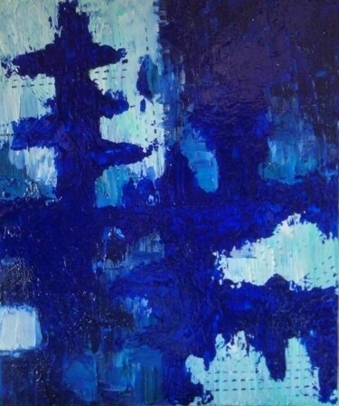 Painting titled "Totem bleu" by Nicole Bachelard, Original Artwork, Oil Mounted on Wood Stretcher frame