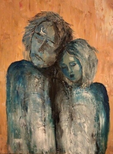 Painting titled "Lovers" by Nicole Bachelard, Original Artwork, Oil Mounted on Wood Stretcher frame