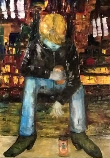 Картина под названием "Le blues du rocker" - Nicole Bachelard, Подлинное произведение искусства, Масло Установлен на Деревян…