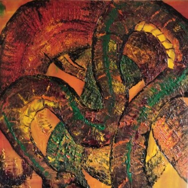 Painting titled "Snakes" by Nicole Bachelard, Original Artwork, Oil Mounted on Wood Stretcher frame