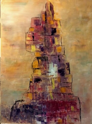 Painting titled "Babel" by Nicole Bachelard, Original Artwork, Oil Mounted on Wood Stretcher frame