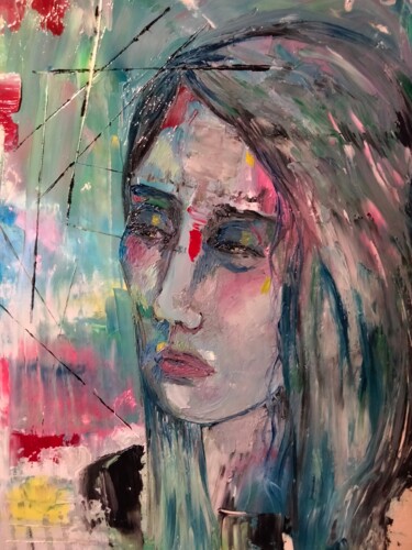 Картина под названием "Portrait femme" - Nicole Bachelard, Подлинное произведение искусства, Масло Установлен на Деревянная…