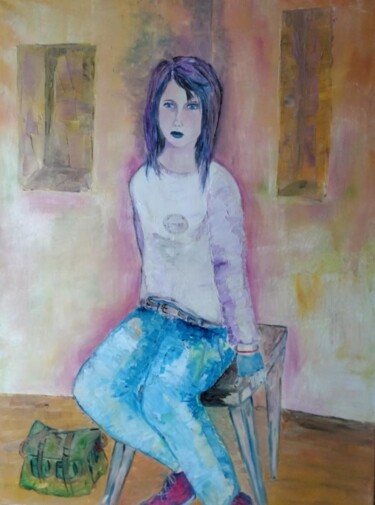 Картина под названием "Une ado" - Nicole Bachelard, Подлинное произведение искусства, Масло Установлен на Деревянная рама дл…