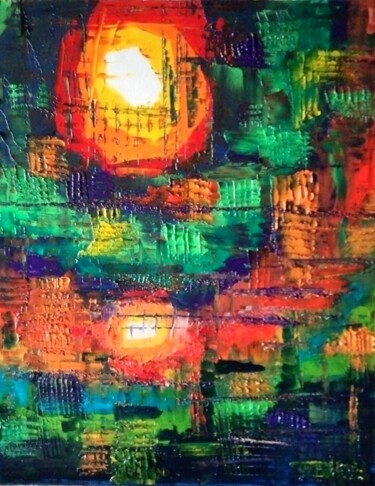 Peinture intitulée "Soleil couchant 2" par Nicole Bachelard, Œuvre d'art originale, Huile Monté sur Châssis en bois