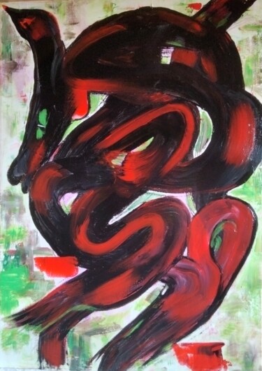 Картина под названием "Loup" - Nicole Bachelard, Подлинное произведение искусства, Акрил Установлен на Деревянная рама для н…