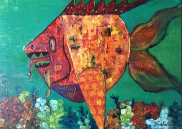 Malerei mit dem Titel "Poisson à la mexica…" von Nicole Bachelard, Original-Kunstwerk, Öl