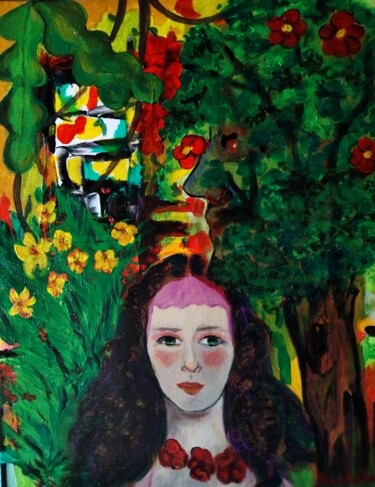 Картина под названием "La Dryade et l arbr…" - Nicole Bachelard, Подлинное произведение искусства, Акрил Установлен на Дерев…