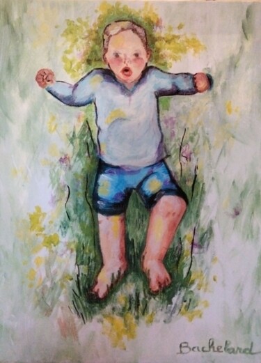 Painting titled "Enfant. Apprenti ma…" by Nicole Bachelard, Original Artwork, Acrylic Mounted on Wood Stretcher frame