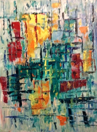 Painting titled "Petite Abstraction" by Nicole Bachelard, Original Artwork, Oil Mounted on Wood Stretcher frame