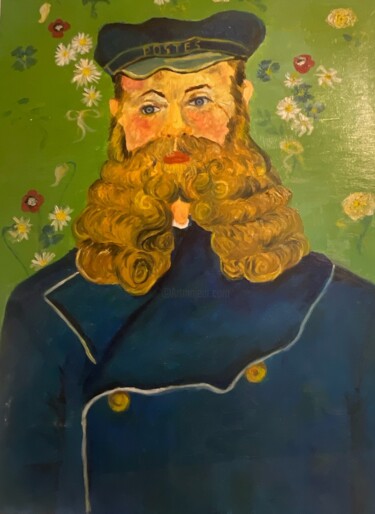 Painting titled "Van Gogh le Facteur" by Nicole Bachelard, Original Artwork, Oil Mounted on Wood Stretcher frame