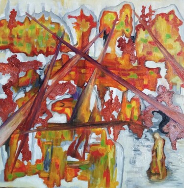 Pittura intitolato "Face au chaos" da Nicole Bachelard, Opera d'arte originale, Olio Montato su Telaio per barella in legno