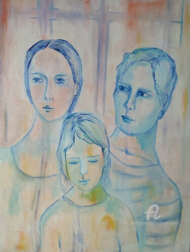 Ζωγραφική με τίτλο "L' Amour  bleu" από Nicole Bachelard, Αυθεντικά έργα τέχνης, Λάδι Τοποθετήθηκε στο Ξύλινο φορείο σκελετό