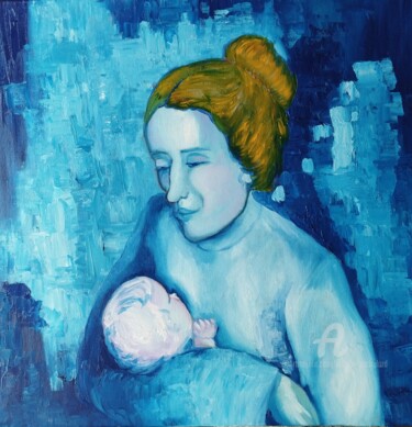 Painting titled "Mère et enfant - Ma…" by Nicole Bachelard, Original Artwork, Oil Mounted on Wood Stretcher frame