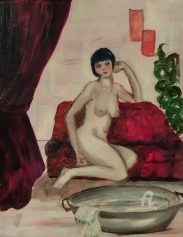 Ζωγραφική με τίτλο "Femmes - Petit nu" από Nicole Bachelard, Αυθεντικά έργα τέχνης, Λάδι Τοποθετήθηκε στο Ξύλινο φορείο σκελ…