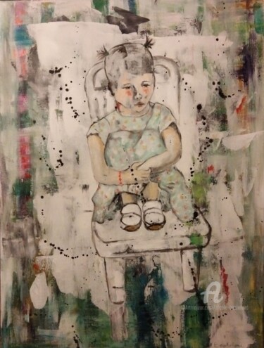 Painting titled "Enfant" by Nicole Bachelard, Original Artwork, Oil Mounted on Wood Stretcher frame