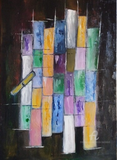 Painting titled "La porte" by Nicole Bachelard, Original Artwork, Oil Mounted on Wood Stretcher frame