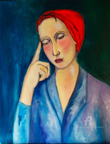 Pittura intitolato "Femme - Songeuse au…" da Nicole Bachelard, Opera d'arte originale, Olio Montato su Telaio per barella in…