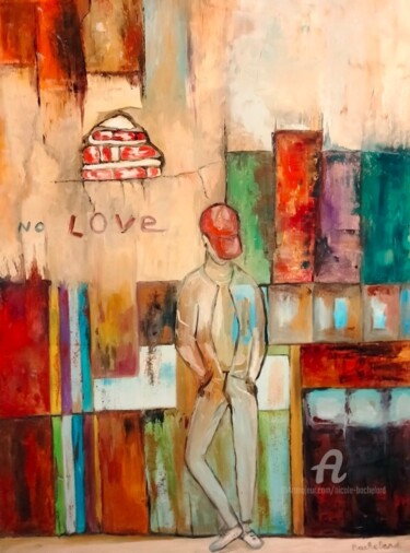 「Le mur aux couleurs」というタイトルの絵画 Nicole Bachelardによって, オリジナルのアートワーク, オイル ウッドストレッチャーフレームにマウント