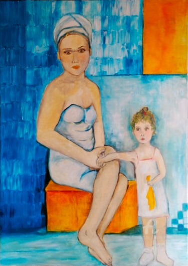 Painting titled "La toilette" by Nicole Bachelard, Original Artwork, Oil Mounted on Wood Stretcher frame