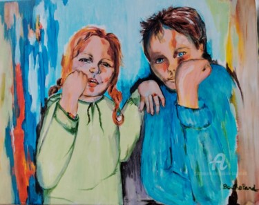 「Enfants forts !」というタイトルの絵画 Nicole Bachelardによって, オリジナルのアートワーク, アクリル ウッドストレッチャーフレームにマウント