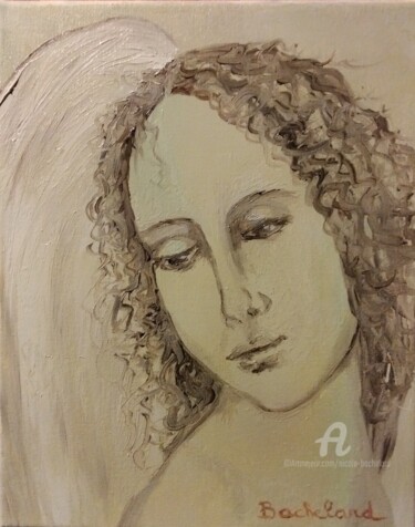 Painting titled "Angel" by Nicole Bachelard, Original Artwork, Oil Mounted on Wood Stretcher frame