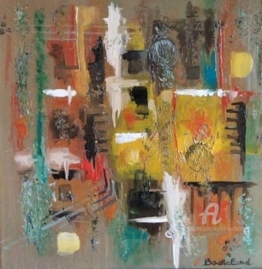 Картина под названием "Petit abstrait camo…" - Nicole Bachelard, Подлинное произведение искусства, Масло Установлен на Дерев…