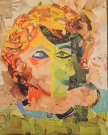 Collages intitulée "Autoportrait façon…" par Nicole Becourt, Œuvre d'art originale, Collages Monté sur Autre panneau rigide