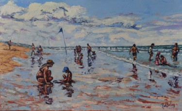Pintura intitulada ""scène de plage" pe…" por Nicole Bellocq, Obras de arte originais, Óleo