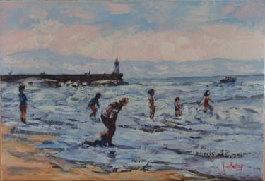 Peinture intitulée "" scène de plage, v…" par Nicole Bellocq, Œuvre d'art originale, Huile