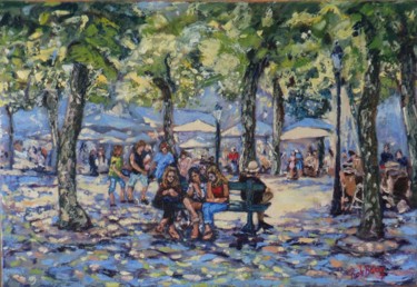 Peinture intitulée "Sous les arbres" par Nicole Bellocq, Œuvre d'art originale, Huile Monté sur Châssis en bois