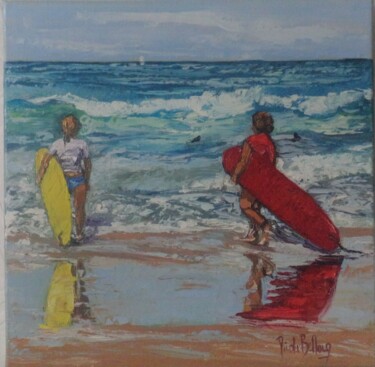 Malerei mit dem Titel "Surfeurs" von Nicole Bellocq, Original-Kunstwerk, Öl