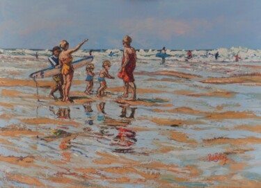 Painting titled "Ambiance plage" by Nicole Bellocq, Original Artwork, Oil