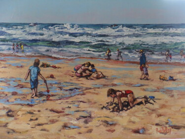Pintura titulada "jeux de plage" por Nicole Bellocq, Obra de arte original, Oleo